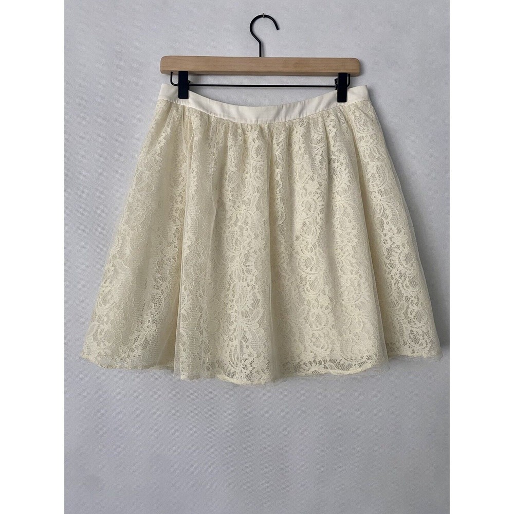 Women's Express Skirt Cream Color w/ Lace Overlay, Lined Size 10 NWT